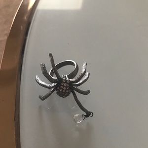 Betsey Johnson Spider ring with crystal raindrop